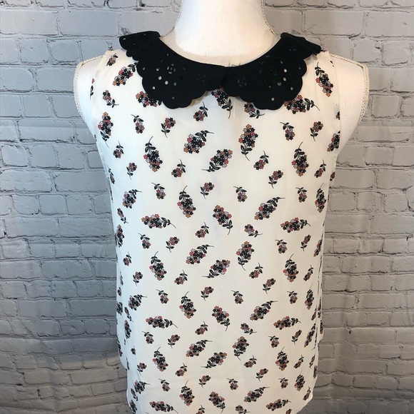 LAUREN CONRAD Tank Top Floral Print w Velvety Laser Cut Collar-Small - Picture 4 of 5